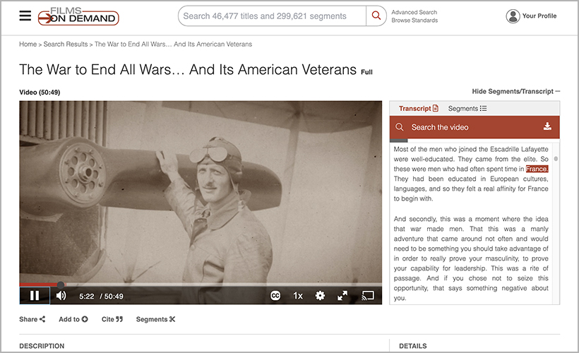 "The War to End All Wars… And Its American Veterans," available on Films On Demand