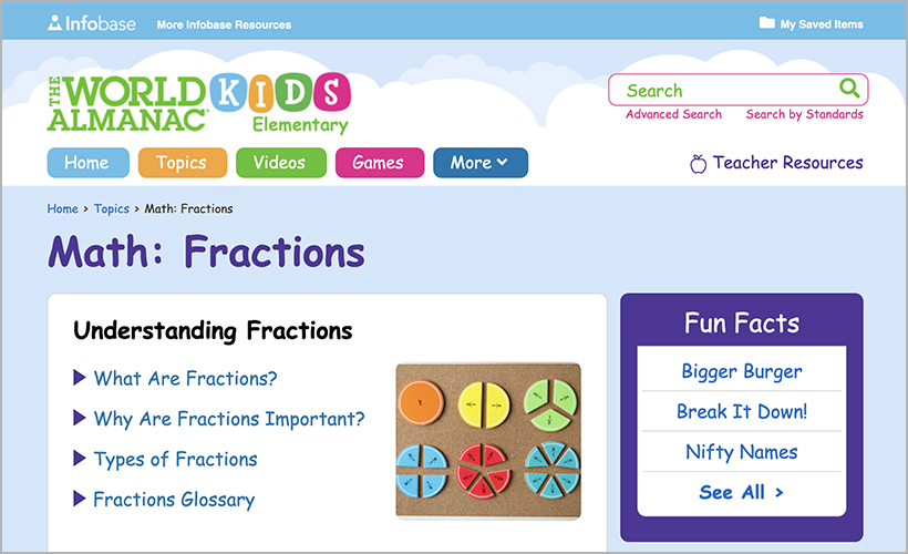 Fractions Topic Center in The World Almanac® for Kids Elementary