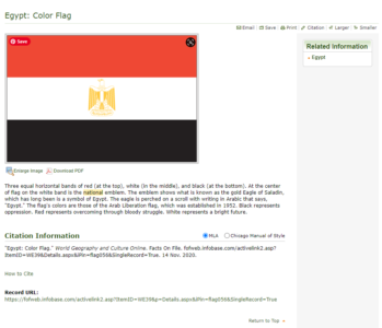 The flag of Egypt, with expanded caption, from the World Geography and Culture database