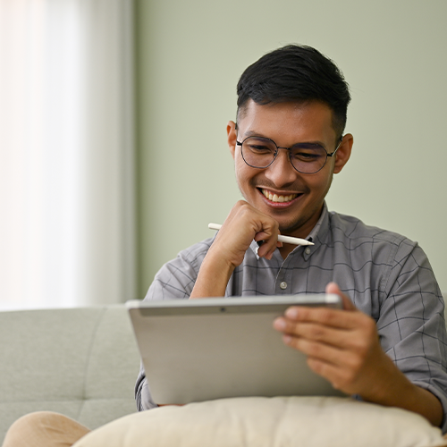 College student looking at tablet