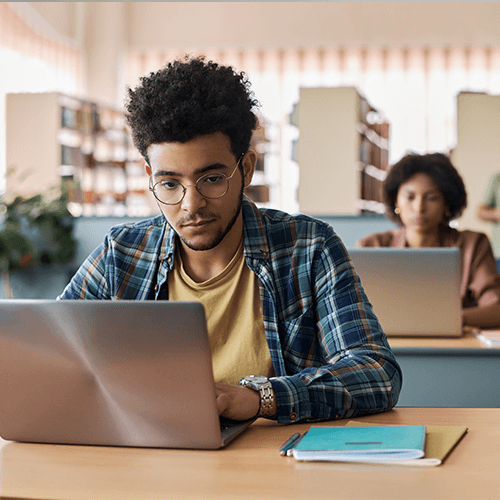 Young adult looking at laptop