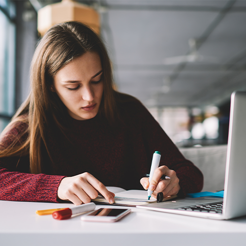 College student writing