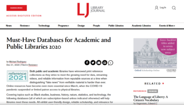 Library Journal's "Must-Have Databases for Academic and Public Libraries 2020"