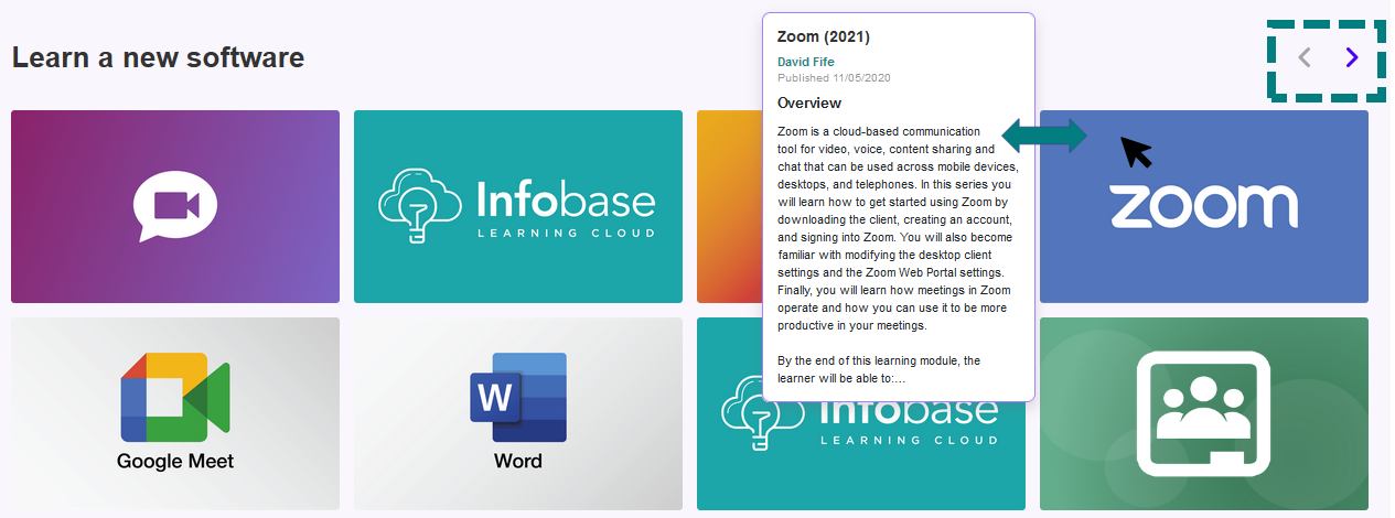 "Learn a new software" slide on the new Infobase Learning Cloud home page