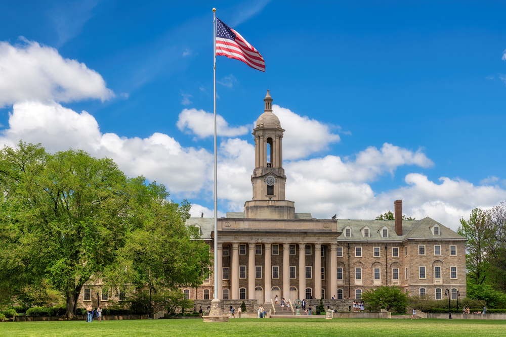 Penn State campus with American Flag