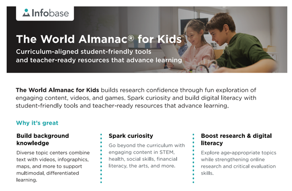 World Almanac for Kids product fact sheet