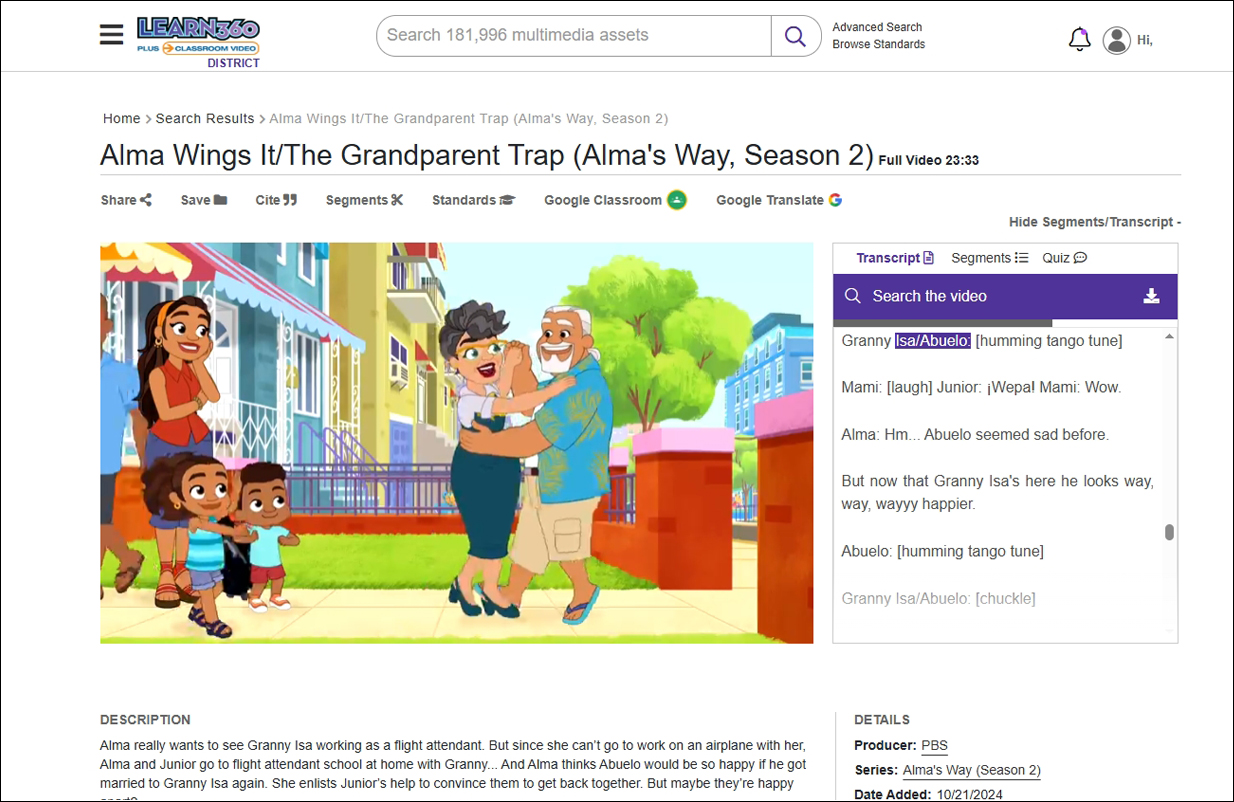 Screen capture from Alma's Way episode "The Grandparent Trap"