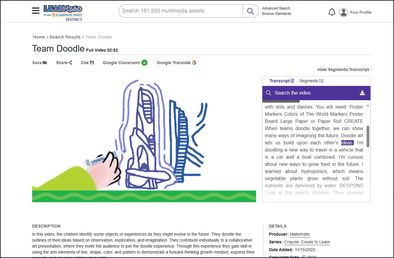 "Team Doodle" from Crayola: Create to Learn series, available on Learn360