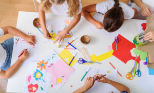 Students drawing together