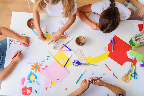 Students drawing together