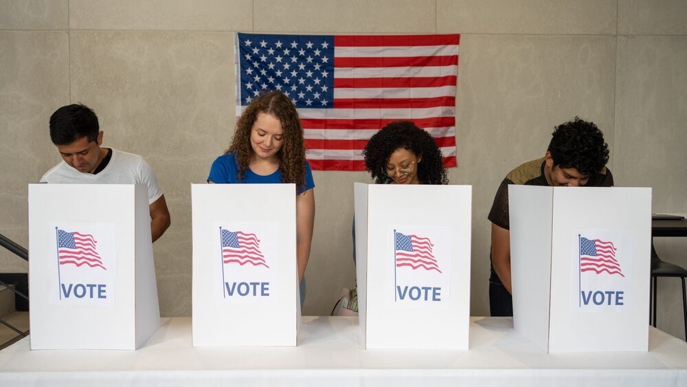 A group of people voting.